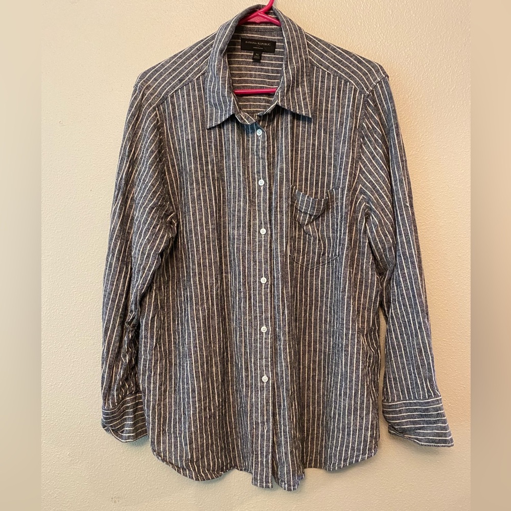 Banana Republic Striped Button-Down Shirt - Blue and White
